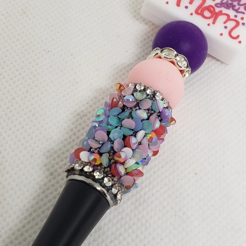 Handmade I Love You Mom Beaded Silicone Focal Bead Pen